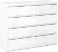 MRBLS_HOME Commode 8 tiroirs 120x33,5x92,5 (Blanc Mat / Blanc Brillant) Buffet armoire à tiroirs pour salon chambre à coucher armoire à vêtements