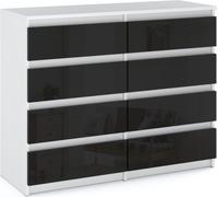 MRBLS_HOME Commode 8 tiroirs Blanc mat / Noir brillant 120x33,5x92,5 Sideboard Meuble à tiroirs pour le salon Chambre à coucher Rangement