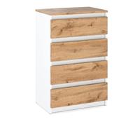 MRBLS_HOME Commode à 4 tiroirs - Buffet en bois - 60 x 92,5 x 33,5 cm (l x H x P) - Commode étroite pour chambre à coucher et couloir - Étagère avec tiroirs - Blanc mat - Wotan