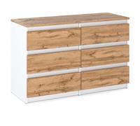 MRBLS_HOME Commode à 6 tiroirs - Buffet en bois - 100 x 71,5 x 33,5 cm (l x H x P) - Commode étroite pour chambre à coucher et couloir - Étagère avec tiroirs - Blanc mat - Wotan