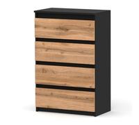 MRBLS_HOME Wotan - Commode à 4 tiroirs - En bois - 60 x 92,5 x 33,5 cm (l x H x P) - Commode étroite pour chambre à coucher et couloir - Étagère avec tiroirs - Noir mat