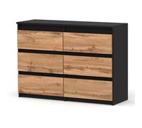 MRBLS_HOME Wotan - Commode à 6 tiroirs - En bois - 100 x 71,5 x 33,5 cm (l x H x P) - Commode étroite pour chambre à coucher et couloir - Étagère avec tiroirs - Noir mat