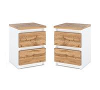 MRBLS - Lot de 2 tables de chevet - Commode moderne - Avec tiroirs - En bois - Armoire à tiroirs pour votre chambre à coucher (blanc mat - Wootan) - 30 x 43 x 32,5 cm (l x H x P)