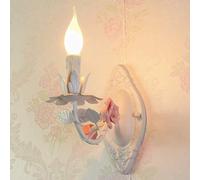 MRBVAOXVD Lampes Murales, Hertl French Country Sconces D'Éclairage Mural Métal Blanc Fer Bleu Rose Fleur de Côté Litmontée Au Mur Candelier Bougie Mur Sconces Pour Salon Filles Chambre/Rose 1-Lumière