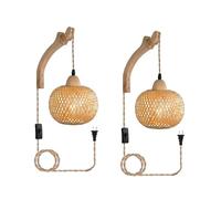 MRBVAOXVD Lampes Murales, Ledpes Murales Intérieures Mur Sconce Rattan Avec Cordon Et Commutateurmuraleen Bambou Rustsupports D'Étagère En Bois Modernespes Pour Chambre À Coucher/2 Paquets