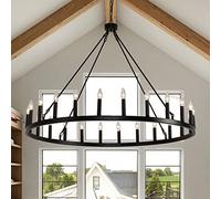 MRBVAOXVD Lustres, Ferme 12 Lumières de Roue de Wagon - Lumière de Plafond Moderne Noir Avec Chaîne Réglable - Rond Industriel Rustiquendentif Éclairage Pour Salon Foyer - 38In/Noir/24 Lumières