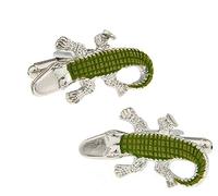 MRCUFF Alligator Gator Paire de boutons de manchette dans une boîte cadeau et chiffon de nettoyage Vert, one size, Métal, Sans pierre précieuse