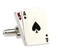 MRCUFF Paire de Boutons de Manchette Ace King Blackjack Big Slick Cards Poker Gambling Casino dans Une boîte Cadeau de présentation et Chiffon de Nettoyage