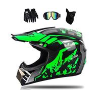 MRDEAR Casque Moto Cross Hors Route Adulte Casque Motocross Homme Moto Set Enfant Casque VTT Integral BMX Quad Enduro Scooter(4 Pcs), Certification Dot, Noir et Vert (M)