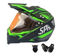 MRDEAR Casque Motocross Homme avec Visiere Gants Masque, Casque Cross Adulte Noir et Vert, Casque VTT Integral Set de Casque Moto pour Velo Quad Enduro ATV Downhill Scooter,XXL