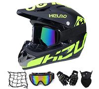 MRDEAR Motocross Casque Cross Adulte Accessoire Moto Cross avec Goggle/ Gants Moto/ Masque, Casques Moto Cross Enfant Casque VTT Integral BMX Velo Quad Enduro ATV Scooter, Noir et Vert,XL