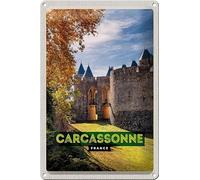 mrdeco Plaque en métal bombée 20 x 30 cm Carcassonne France Destination de voyage Plaque en tôle décorative