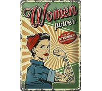 mrdeco Plaque en métal bombée Pinup pour femme Power Girl Stronger - 20 x 30 cm