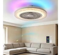 MRDEER Musical Ventilateur Plafonnier LED 50cm RGB avec Lampe, avec Télécommande et Haut-parleur Bluetooth, Ventilateur Plafond avec Lumiere Réversible Silencieux pour Chambre