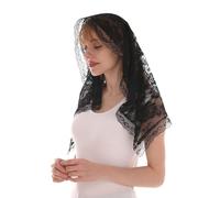 MRDLKNX Voiles en dentelle florale, couvre-tête pour femme, voile de chapelle, châle en dentelle, voiles de masse Mantilla écharpe courte pour femme de mariée, Dentelle noire, L