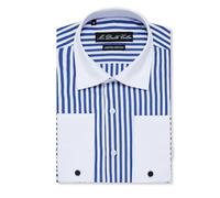 MrDoubleCollar Italian Design Chemise à manches longues avec double col contrasté pour homme Rouge et blanc, Rayures bleues, M