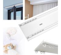 MREGLHUI Tringle À Rideaux Double Résistante, Rail De Plafond, Séparateur De Pièce De Chambre, Rails De Rideaux Silence, Livré Complet avec Suffisamment De Rails Et De Fixations,Blanc,2.2M/7FT