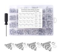 MRELC Assortiment de 700 vis et écrous en acier inoxydable 304 #4-40#6-32#8-32#10-24 Vis à tête cylindrique Phillips avec boîte de rangement