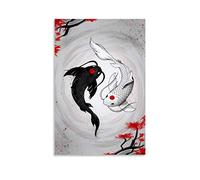 MRFSY Impression sur toile Yin Yang - Carpe koï japonaise - Noir et blanc - 30 x 45 cm - Décoration de chambre - Cadeau sans cadre