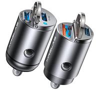 MRGLAS Lot de 2 chargeurs de voiture USB C 90 W, super mini chargeur de voiture USB C en métal, adaptateur de charge rapide [PD+QC] et [double PD], allume-cigare compatible avec iPhone 17 16 15 Pro