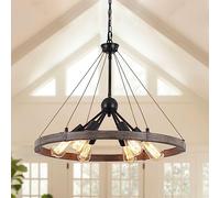 MRHYSWD Lustre Industriel En Roue De Chariot, 6 Lumières Suspension Industrielle Noir Luminaire Plafonnier Vintage Lustre Industrial Pour Salon Cuisine Couloir Chambre à Coucher, Réglable En Hauteur
