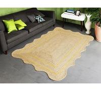 Mrida Weave Tapis décoratif naturel tressé à la main en jute festonnée avec bordure jaune, 1,2 x 1,5 m, pour salon, chambre à coucher, entrée, décoration d'intérieur bohème