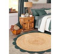 Mrida Weave Tapis en jute naturelle tressé fait à la main et écologique - Tapis rond pour sol et table de centre - Jute vert et naturel - 122 cm de diamètre