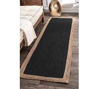 Mrida Weave Tapis en jute tressé à la main de style bohème rustique et durable pour salon, salle à manger et chambre à coucher, 6,1 x 2,4 m, noir