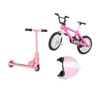 Mrisata Ensemble de Scooter de Vélo Miniature, Modèle de Casque Mini Doigt, Accessoire de Maison de Poupée de Décoration de Jardin de Simulation élevée Réaliste avec Casque, pour (3)