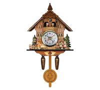 Mrisata Horloge à Coucou en Bois Traditionnelle avec Pendule en Bois Antique, Grande Horloge Murale Vintage pour Salon, Maison, Cuisine,Coucou d'oiseaux à l'heure,Pendule à Coucou de la Forêt