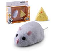 Mrisata Jouet Souris télécommandé, Jouet en Peluche Réaliste pour Chat avec Lumières Clignotantes et Son, pour Jeu Interactif et Entraînement (Gris Clair)