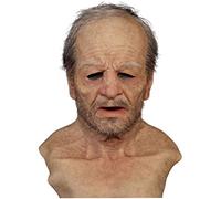 Mrisata Masque D'horreur de Vieux Hommes D'Halloween, Masque de Visage Humain Réaliste Effrayant, Accessoires de Cosplay de Masque de Vieil Homme de Femme de Latex de Ride D'adultes (A)