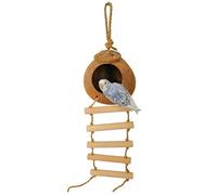 Mrisata Nid D'oiseau en Coquille de Noix de Coco Naturelle, Perroquet Résistant aux Morsures de Hamster, échelle d'escalade, Jouet Suspendu, Abri Exotique Durable pour Animaux de (Café)