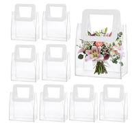 Mritrit Lot de 10 petits sacs cadeaux en PVC transparent avec poignées blanches, réutilisables pour mariage, cadeaux, shopping, fête, taille S - 15 x 13 x 7 cm