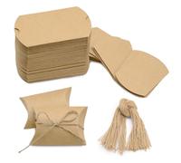 Mritrit Lot de 100 Boite Cadeau Kraft Brun avec Ficelle, Mini Contenant Dragées Bapteme, Petite Boite Cadeau Vide pas Cher pour Mariage, Anniversaire et Noël