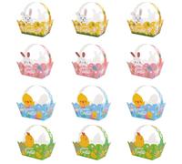 Mritrit Lot de 12 Petits paniers de Pâques en Papier - Nids de Pâques DIY - À remplir et à bricoler - Panier de Pâques avec Anse pour œufs de Pâques et Lapins de Pâques (4 Couleurs)
