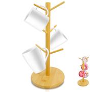 Mritrit Porte Tasses Bambou avec 6 Crochets, Porte Tasse Arbre pour Grandes Tasses, Support Tasse a Cafe Suspendu pour Cuisine (Naturel)