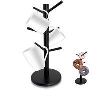 Mritrit Porte Tasses Bambou avec 6 Crochets, Porte Tasse Arbre pour Grandes Tasses, Support Tasse a Cafe Suspendu pour Cuisine (Noir)