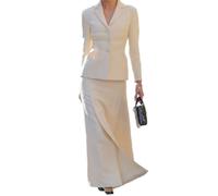Mrjitor Femme Ensemble Tailleur 2 pièces pour Le Travail et Le Bureau Veste Simple et Jupe Longue