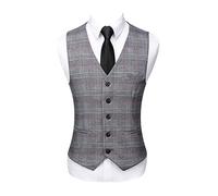Mrjitor Hommes Gilet de costume boutonné pied-de-poule à simple boutonnage pour un dîner de fête