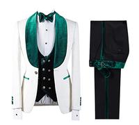 Mrjitor Hommes Trois Pièces Jacquard Veste Velours Gilet et Pantalon Smokings Marié Mariage Châle Revers Costume