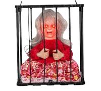 MRKU Décorations fantômes animatroniques suspendues, sorcières sonores en Cage avec Yeux Lumineux, Squelette animé activé par cris