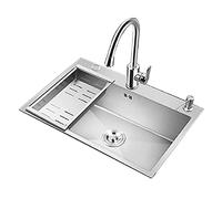 MRKU Ensemble évier et Robinet de Cuisine encastré en Acier Inoxydable, cuve Simple