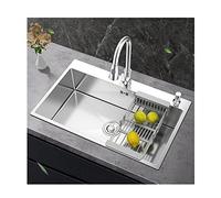 MRKU Évier de Cuisine 304, en Acier Inoxydable, Grand modèle Simple, Coins arrondis, épais et Durable, Drainage Rapide