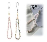 Mrltau Lot de 2 pendentifs courts pour téléphone portable - Perles courtes - Perles de téléphone portable - Pierres de cristal - Dragonne courte - Chaîne de téléphone portable - Poignet court