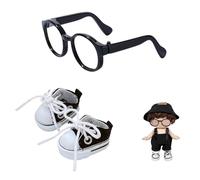 Mrltau Style Intellectuel Set d'accessoires pour poupées : Lunettes Rondes Noires et Baskets Classiques pour poupées en Vinyle de 15/17 cm, Look érudit décontracté (Noir)