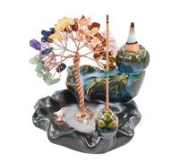MrMrKura Brûleur d'encens à refoulement, brûleur d'encens en céramique Cascade avec Cristaux de guérison des 7 Chakras, Porte-encens pour Fontaine d'arbre pour Le Yoga (4.3" H)
