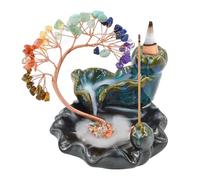 MrMrKura Brûleur d'encens à refoulement, brûleur d'encens en céramique Cascade avec Cristaux de guérison des 7 Chakras, Porte-encens pour Fontaine d'arbre pour Le Yoga (4.7" H)