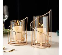 MrMrKura Lot de 2 bougeoirs en Fil métallique - Bougeoirs en Verre - Bougeoirs décoratifs dorés pour Bougie Chauffe-Plat - Décoration de Table - Décoration de Table - Décoration de Table (Spirale)