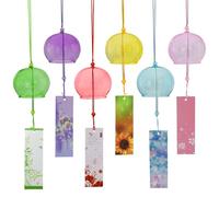 MrMrKura Lot de 6 carillons éoliens japonais en verre coloré avec étiquette faite à la main pour extérieur, jardin, terrasse, décoration d'intérieur (coloré)